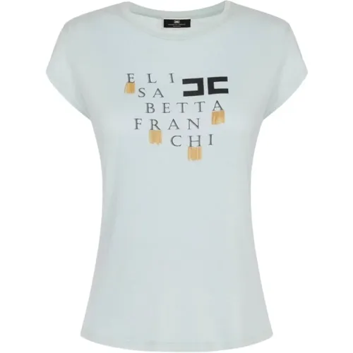 Chic Logo Fringe Jersey T-shirt - Elisabetta Franchi - Modalova