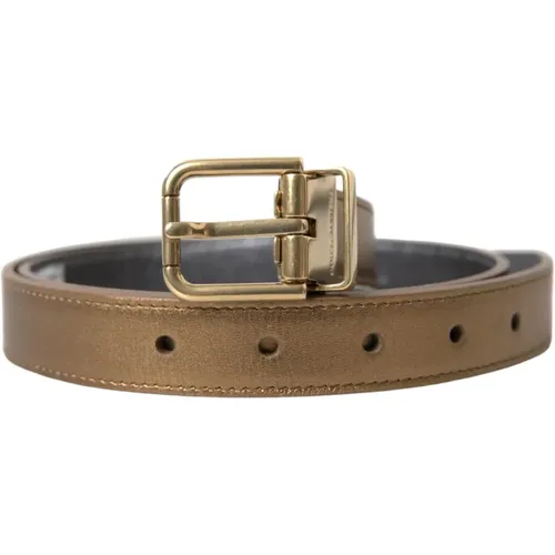 Belts, male, , Size: 85 CM Metallic Gold Leather Belt with Metal Buckle - Dolce & Gabbana - Modalova