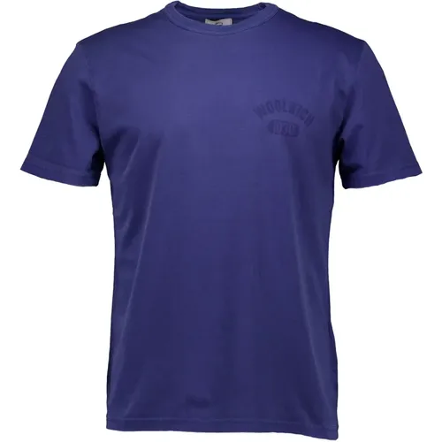 Garment Dyed Logo T-Shirt Blau, Logo T-shirts - Woolrich - Modalova