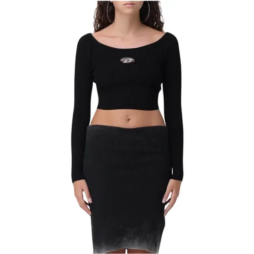 Long Sleeve Tops, female, , Size: M Ribbed Knit Crop Top - Diesel - Modalova