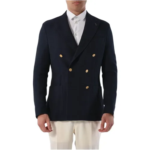 Blazers, male, , Size: XL Double-breasted fabric jacket with details - Paoloni - Modalova