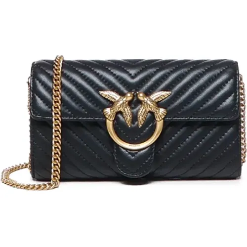 Quilted Leather Love Bag with Diamond Cut Buckle , female, Sizes: ONE SIZE - pinko - Modalova