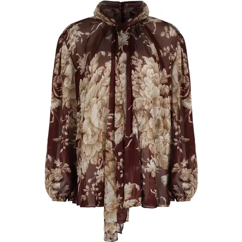 Blouses, female, , Size: 2XS Elegant Chiffon Blouse with Floral Pattern - Dolce & Gabbana - Modalova