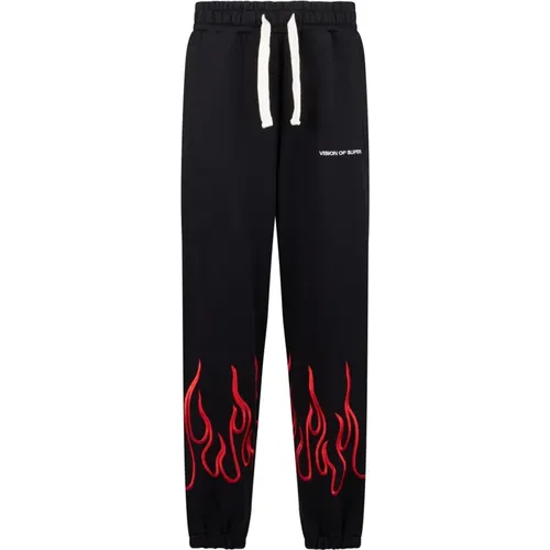 Sweatpants, female, , Size: XS Flames Embroidered Lightweight Tracksuit Pants - Vision OF Super - Modalova