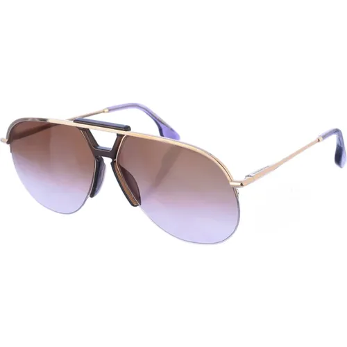 Metal Frame Brown-Gold Rectangular Sunglasses , female, Sizes: ONE SIZE - Victoria Beckham - Modalova