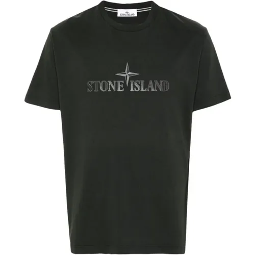 Grey Jersey Crew Neck Logo T-shirt , male, Sizes: L, M - Stone Island - Modalova