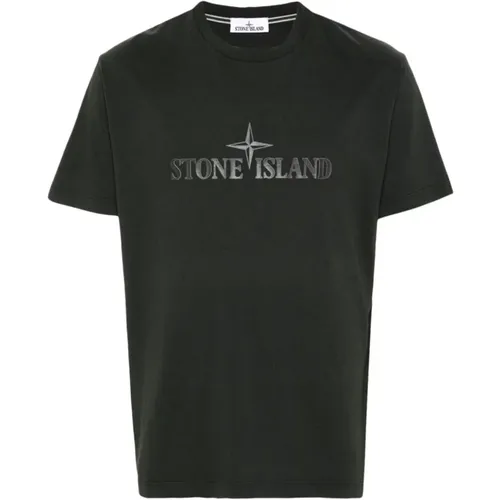 Grey Jersey Crew Neck Logo T-shirt , male, Sizes: L, M, S, 2XL - Stone Island - Modalova