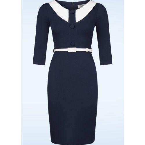 Robe crayon Lori en marine et blanc - vintage chic for topvintage - Modalova