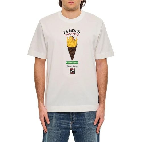 White Short-Sleeved Crew-Neck T-Shirt - Größe M - Fendi - Modalova