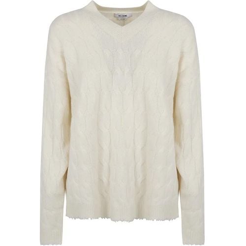 Ivory Cable Knit Sweater With Ribbed V-Neck And Fr - Größe XS - RE/DONE - Modalova