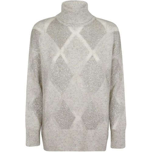 Wool And Mohair Argyle High Collar Sweater With Se - Größe M - BRUNELLO CUCINELLI - Modalova