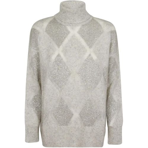 Wool And Mohair Argyle High Collar Sweater With Se - Größe S - BRUNELLO CUCINELLI - Modalova