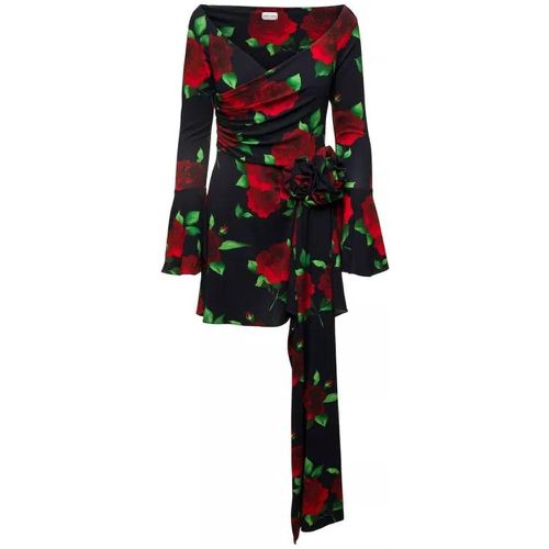 Black Flared Mini-Dress With Floral Print All-Over - Größe 36 - black - Magda Butrym - Modalova