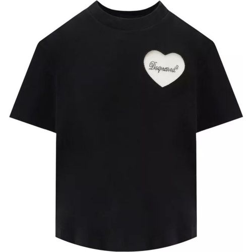Boxy Fit Heart Black T-Shirt - Größe L - black - Dsquared2 - Modalova