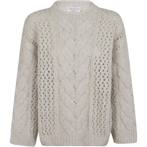 Cashmere Blend Wool Sweater With Cable Knit Detail - Größe S - BRUNELLO CUCINELLI - Modalova