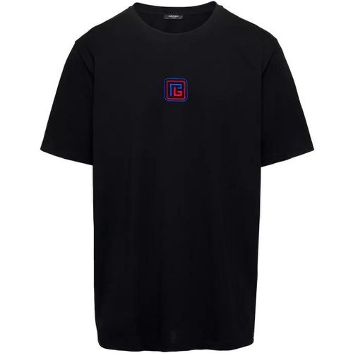 Black T-Shirt With Front Logo Embroidery In Organi - Größe S - black - Balmain - Modalova