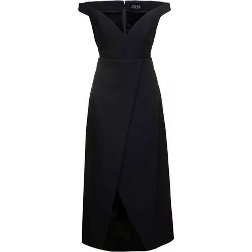 Black Midi Dress With Flared Skirt And Asymmetric - Größe 14 - black - Solace London - Modalova