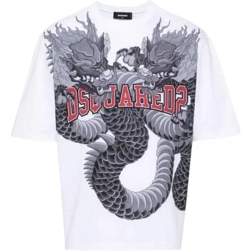 Dragon-Print Cotton T-Shirt - Größe L - Dsquared2 - Modalova