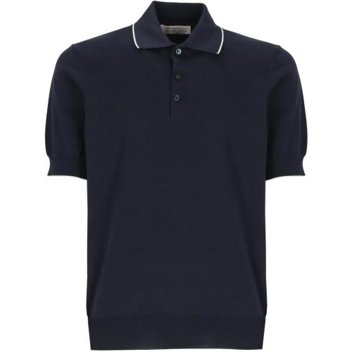 Dark Blue Cotton Polo Shirt - Größe 48 - BRUNELLO CUCINELLI - Modalova