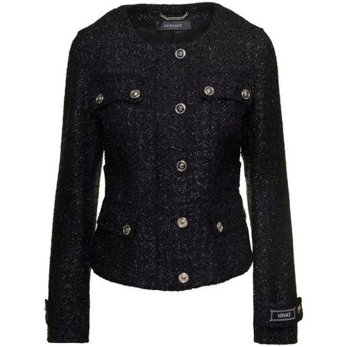 Black Lurex Jacket With 'Medusa' Silver-Tone Hardw - Größe 42 - black - Versace - Modalova