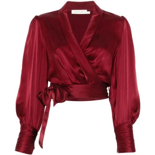 Burgundy Cropped Silk Satin Wrap Top - Größe 2 - Zimmermann - Modalova