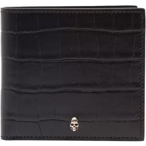 Portemonnaies - Black Bi-Fold Wallet With Mini Skull Patch In Croc - Gr. unisize - in - für Damen - alexander mcqueen - Modalova