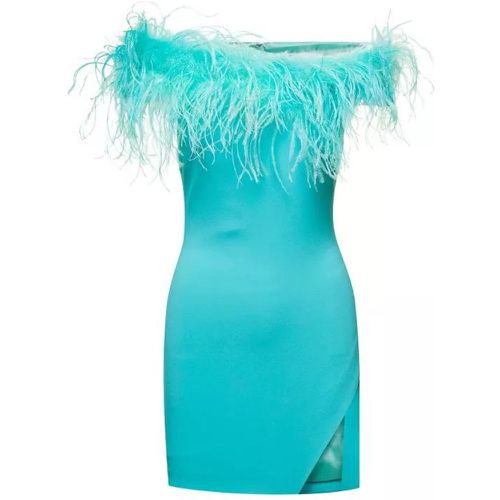 Mini Light Blue Dress With Feather Trim And Split - Größe 40 - blue - Giuseppe Di Morabito - Modalova