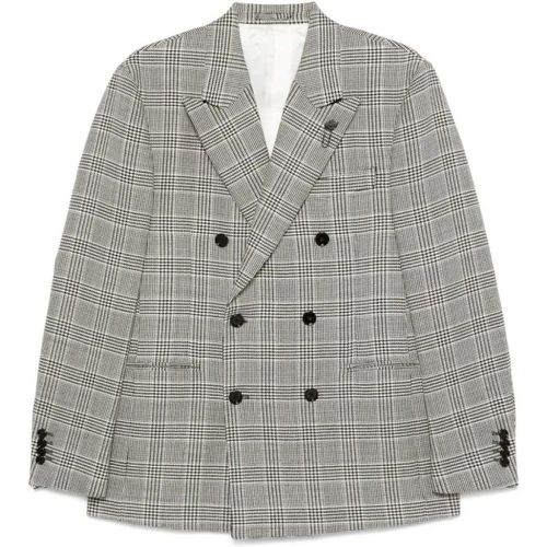 White/Black Puppytooth Wool Jacket - Größe 48 - Lardini - Modalova