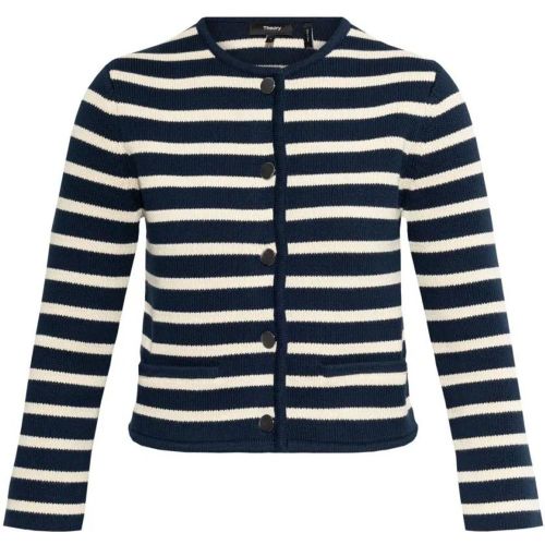 Navy/White Striped Cotton Cardigan - Größe L - Theory - Modalova