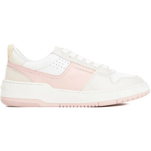 Low-Top Sneaker - White And Pink Leather Dennis Sneakers - Gr. 6 - in - für Damen - Salvatore Ferragamo - Modalova