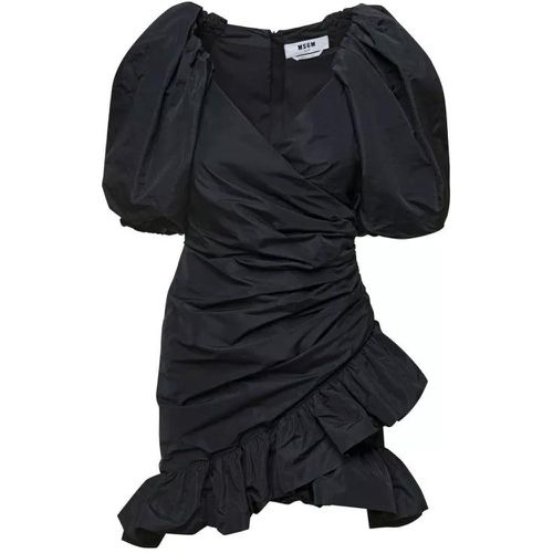Mini Black Dress With Puff Sleeves And All-Over Ga - Größe 42 - black - MSGM - Modalova