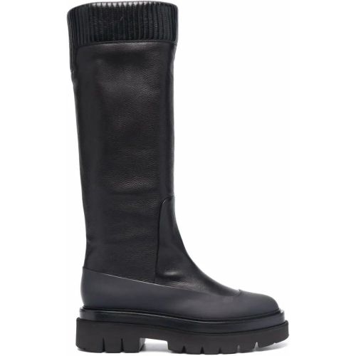 Stiefel - Black Ribbed Leather Knee-High Boots - Gr. 37 (EU) - in - für Damen - Santoni - Modalova