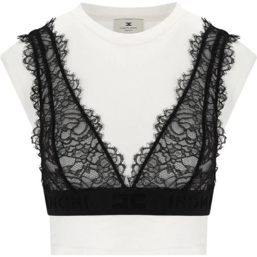 T-Shirt With Lace Bralette - Größe 42 - Elisabetta Franchi - Modalova