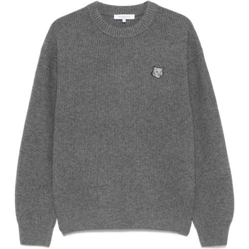 Medium Grey Ribbed Knit Sweater - Größe L - Maison Kitsune - Modalova