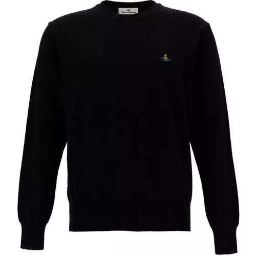 Black Crewneck Sweater With Orb Embroidery In Cott - Größe L - black - Vivienne Westwood - Modalova