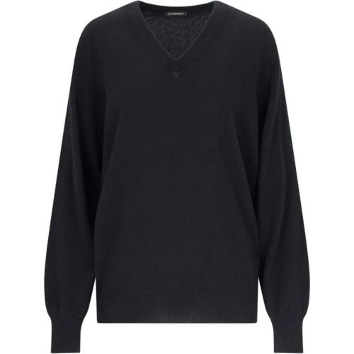 V-Neck Sweater In Black Cashmere Ribbed Trim - Größe III - CANESSA - Modalova