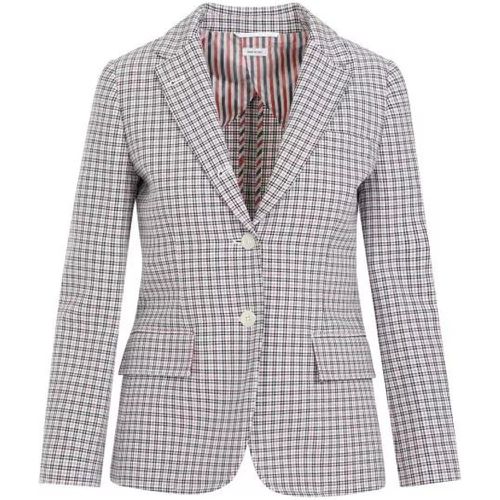 Small Check White Cotton Jacket - Größe 40 - white - Thom Browne - Modalova