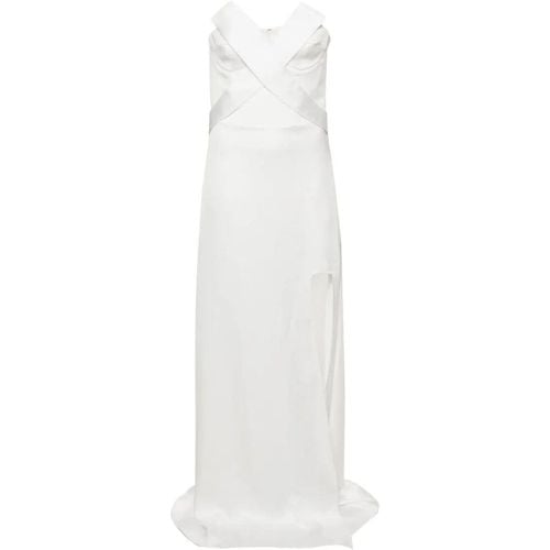 White Satin Long Dress With Slit - Größe 40 - weiß - Genny - Modalova