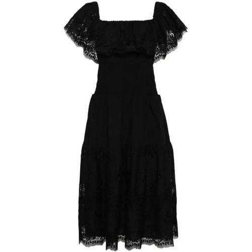 Off-Shoulder Cotton Midi Dress - Größe 12 - black - self-portrait - Modalova