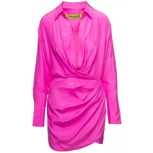 Naha' Draped Shirt Mini Hot Pink Dress In Silk - Größe S - pink - Gauge81 - Modalova