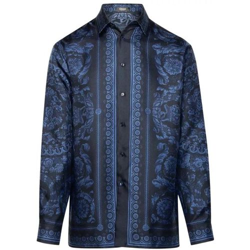 Barocco Blue Silk Shirt - Größe 50 - blue - Versace - Modalova