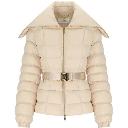 Cream Belted Padded Jacket - Größe 40 - Elisabetta Franchi - Modalova