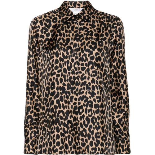 Camel Brown Silk Satin Leopard Print Blouse - Größe 40 - Max Mara - Modalova