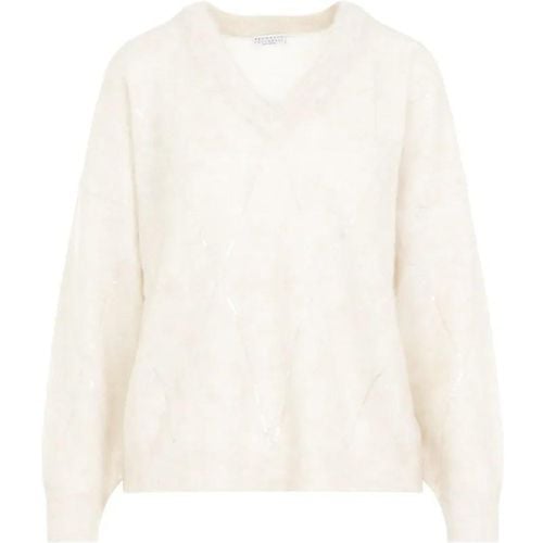 V Neck Mohair Diamond Sweater - Größe XS - BRUNELLO CUCINELLI - Modalova