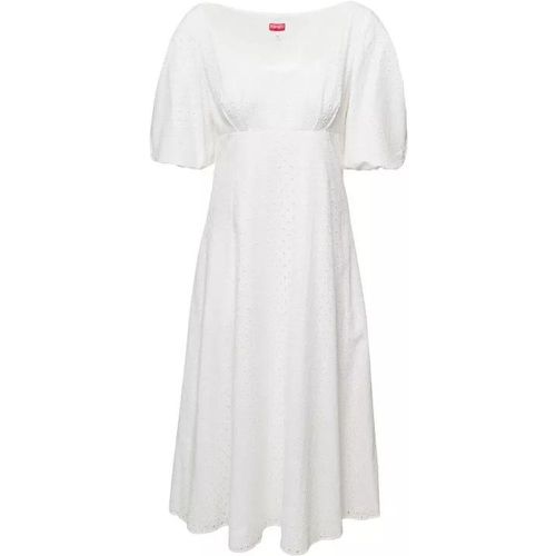 White Puff Sleeve Embroidered Midi Dress In Cotton - Größe 38 - white - Kenzo - Modalova