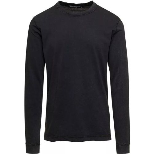Black Long Sleeves Crewneck T-Shirt In Cotton - Größe 50 - black - Dolce&Gabbana - Modalova