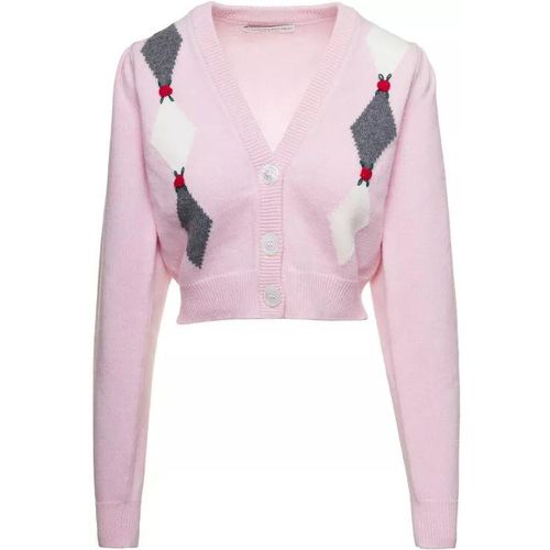 Pink Cardigan With 'Diamond' Motif And Embroidered - Größe 40 - pink - Alessandra Rich - Modalova