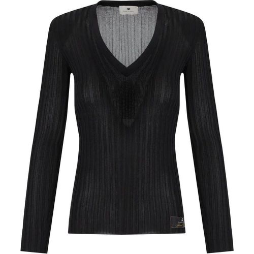 Black Ribbed Top Black - Größe 46 - Elisabetta Franchi - Modalova