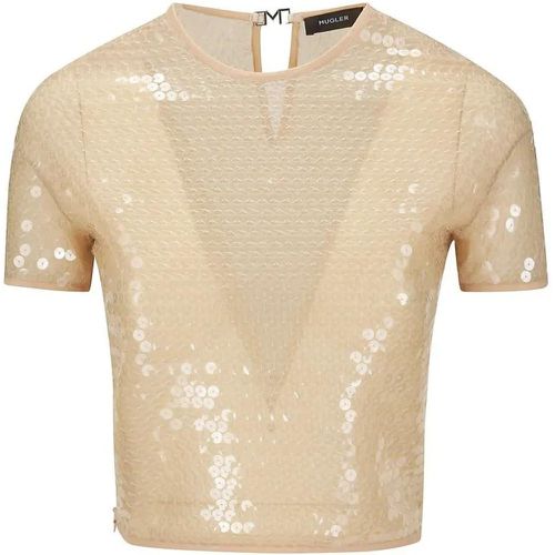 Sequined Crop Top With Short Sleeves - Größe 38 - Mugler - Modalova