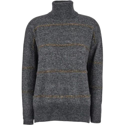 Grey High Neck Sweater With Stripe Motif In Alpaca - Größe S - BRUNELLO CUCINELLI - Modalova